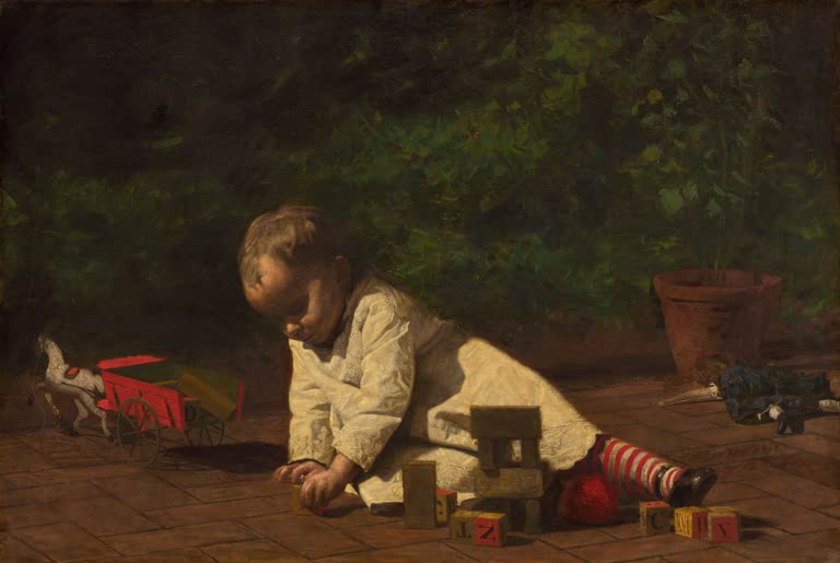 Kunstdruck des Gemäldes Baby beim Spiel von Thomas Eakins, handgefertigt in Deutschland