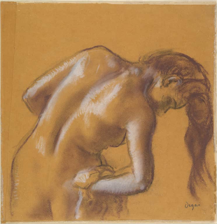Kunstdruck von „Badende, die sich abtrocknet“ von Edgar Degas, handgefertigt in Deutschland als Leinwand oder Poster erhältlich