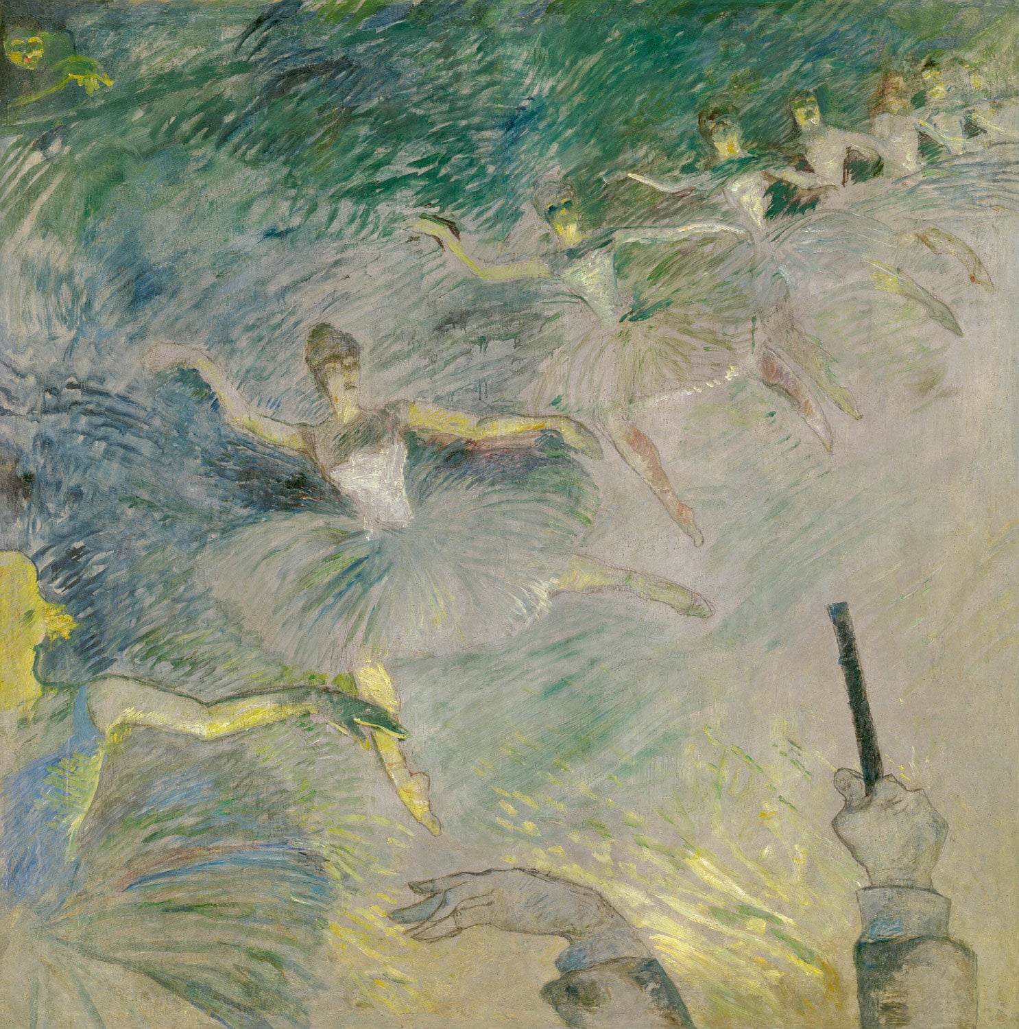 „Balletttänzerinnen“ von Henri de Toulouse-Lautrec zeigt eine Szene aus der Pariser Ballettwelt, in der Tänzerinnen in eleganten Bewegungen eingefangen werden, mit lebendigen Farben und dynamischen Pinselstrichen.