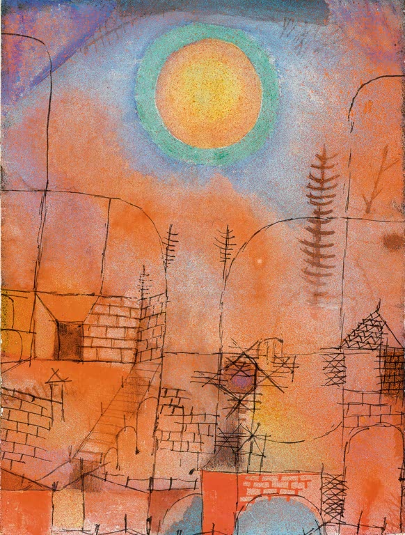 Kunstdruck „Bau“ von Paul Klee mit abstrakter Komposition aus geometrischen Formen und farbigen Flächen