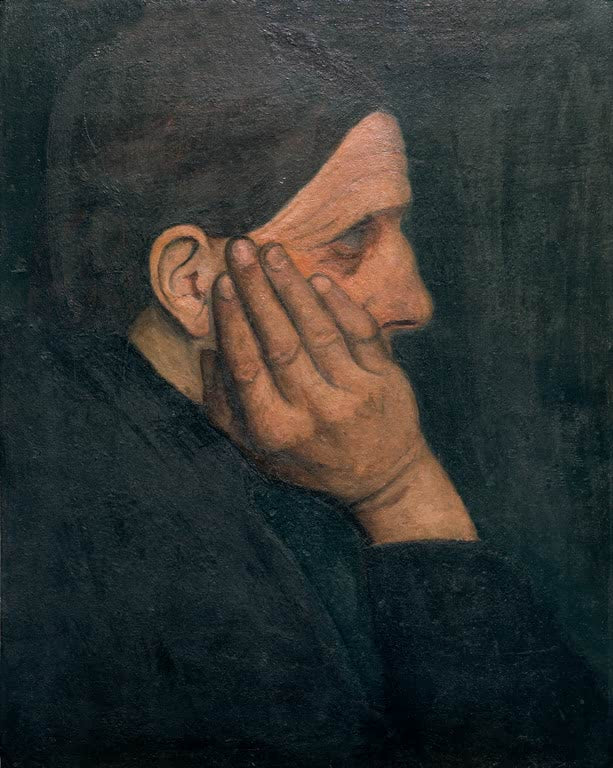 Kunstdruck von Bauernfrau mit aufgestützter Hand von Paula Modersohn-Becker – ausdrucksstarkes Porträt einer Bauernfrau als hochwertiger Kunstdruck.