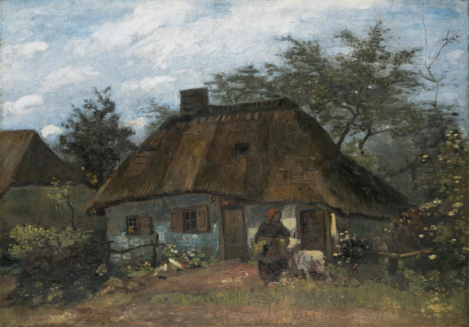 "Bauernhaus in Nuenen" von Vincent van Gogh – Rustikales Bauernhaus in natürlicher Umgebung, gemalt in erdigen Farbtönen mit lebhaften Pinselstrichen.