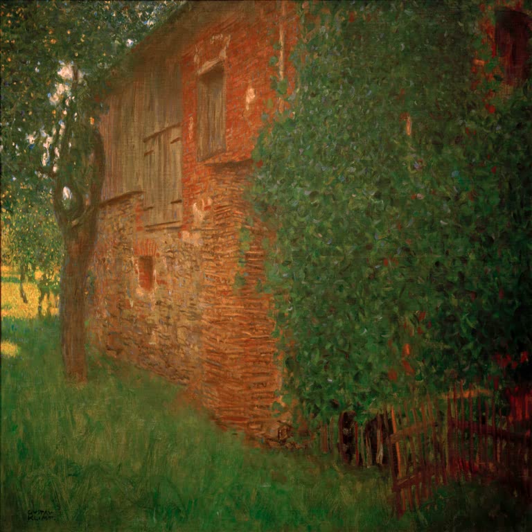 Kunstdruck des Gemäldes „Bauernhaus“ von Gustav Klimt – hochwertige Reproduktion des stimmungsvollen Landschaftsgemäldes.