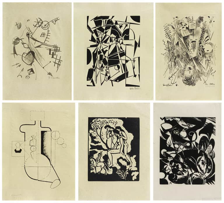 Kunstdruck des Werks „Bauhaus-Drucke. Neue europäische Graphik, Dritte Mappe: Deutsche Künstler“ mit Arbeiten von August Macke, Rudolf Bauer, Willi Baumeister, Walter Dexel, Franz Marc und Kurt Schwitters. In Deutschland von Hand gefertigt.