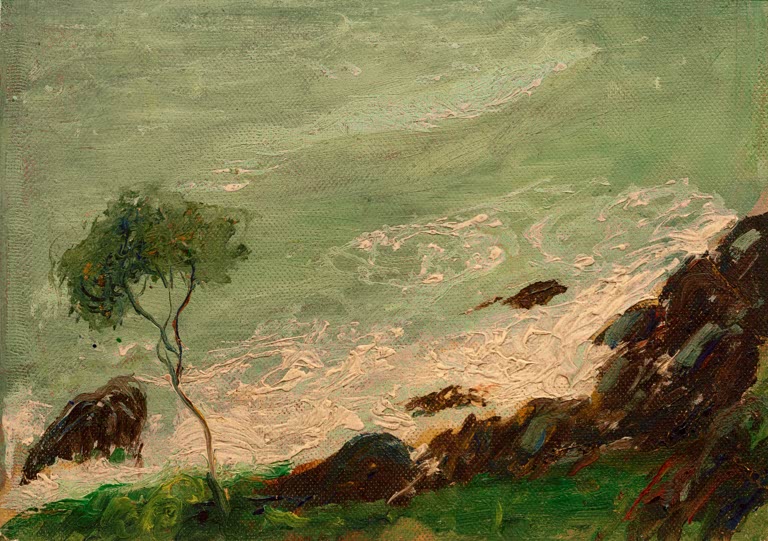Kunstdruck des Gemäldes „Baum am Meer bei Rapallo“ von August Macke. Hochwertig in Deutschland von Hand gefertigt, erhältlich als Poster oder Leinwand und optional gerahmt.