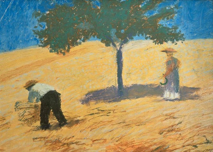 Kunstdruck des Gemäldes „Baum im Kornfeld“ von August Macke. Hochwertig in Deutschland von Hand gefertigt, erhältlich als Poster oder Leinwand und optional gerahmt.