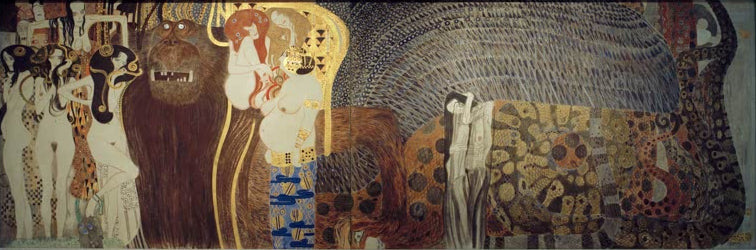 Kunstdruck des Gemäldes „Beethovenfries – Die feindlichen Gewalten“ von Gustav Klimt – hochwertige Reproduktion des berühmten Jugendstil-Kunstwerks.