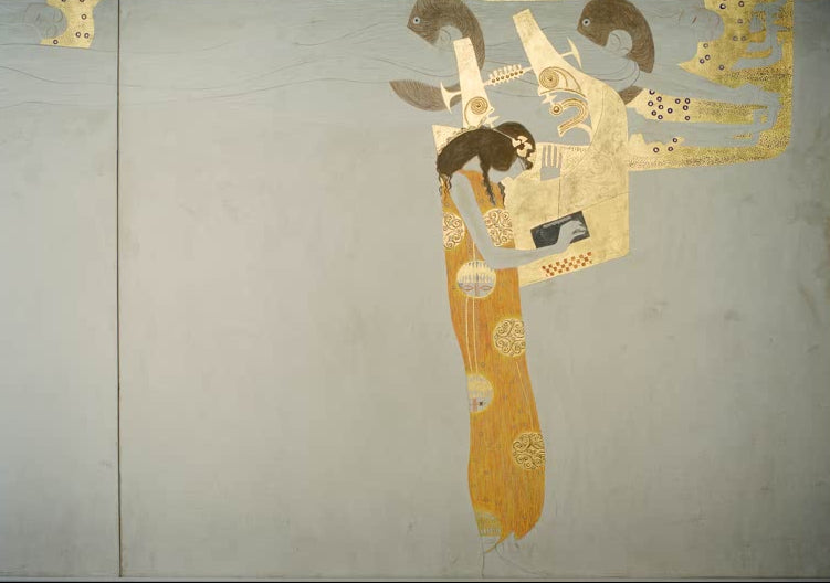 Kunstdruck des Gemäldes „Beethovenfries – Die schwebenden Genien: Poesie“ von Gustav Klimt – hochwertige Reproduktion des berühmten Jugendstil-Kunstwerks.