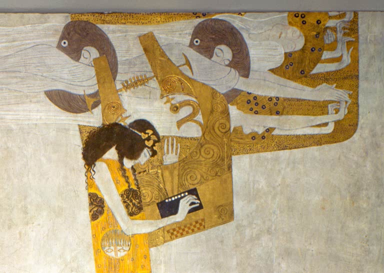 Kunstdruck des Gemäldes „Beethovenfries“ von Gustav Klimt – hochwertige Reproduktion des ikonischen Jugendstil-Meisterwerks mit beeindruckender Symbolik.