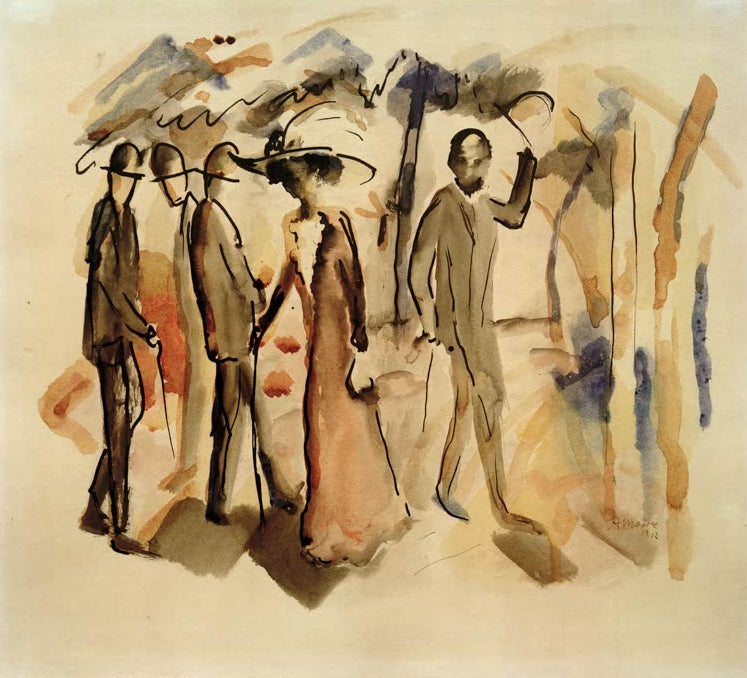 Kunstdruck des Gemäldes „Begegnung“ von August Macke. Hochwertig in Deutschland von Hand gefertigt, erhältlich als Leinwand oder Poster und optional gerahmt.