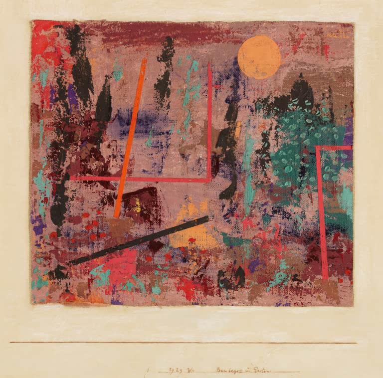 Kunstdruck „Beginn des Gartenbaus“ von Paul Klee mit abstrakter Gartenlandschaft und geometrischen Formen

