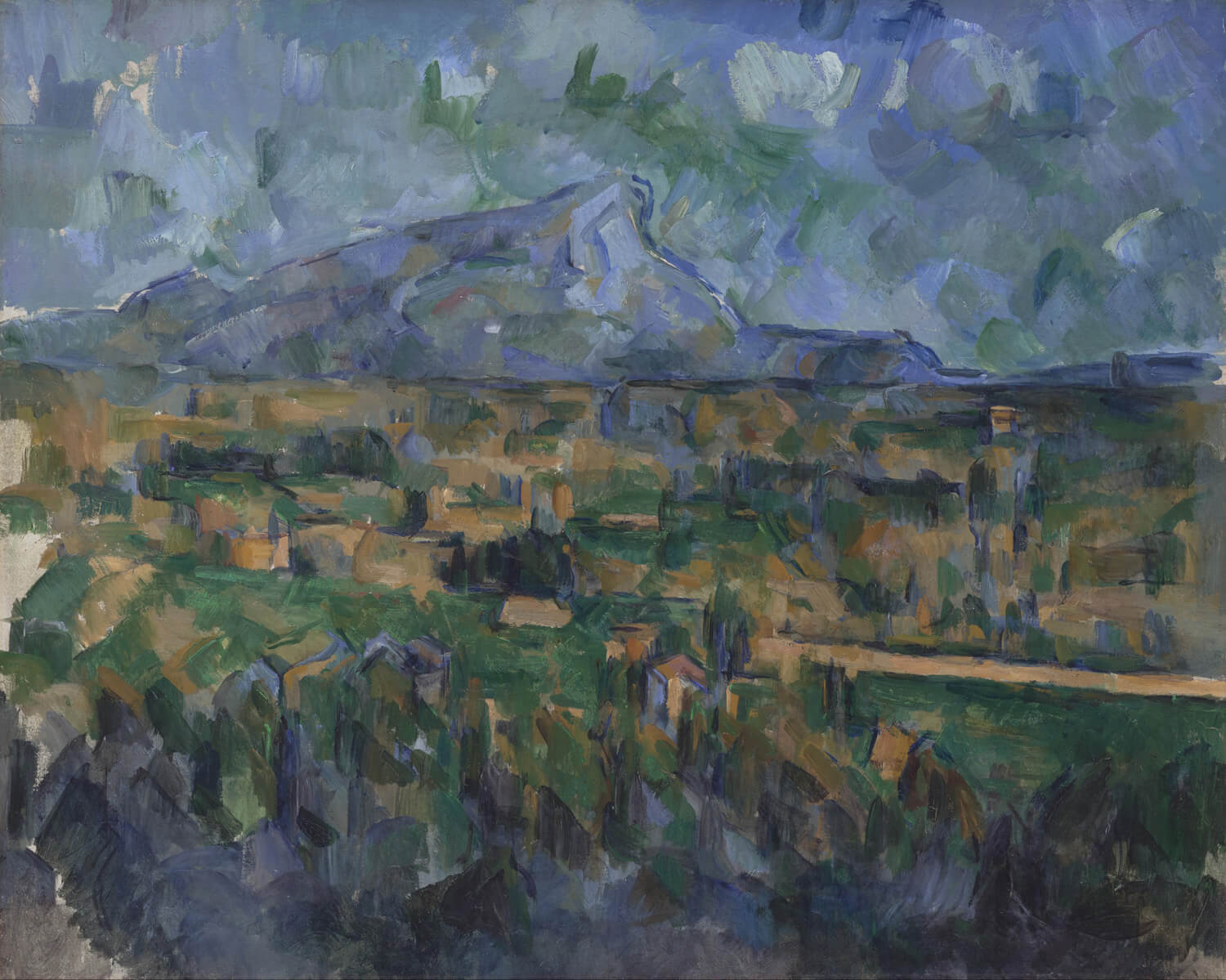 Berg Sainte-Victoire von Paul Cézanne – postimpressionistisches Gemälde des französischen Berges, dargestellt mit lebendigen Farben und dynamischen Pinselstrichen