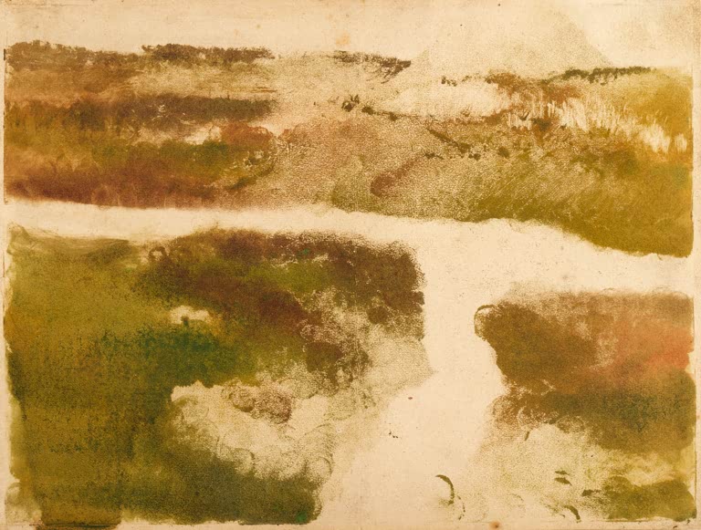 Kunstdruck des Gemäldes „Berglandschaft“ von Edgar Degas, hochwertig in Deutschland produziert und von Hand gefertigt.