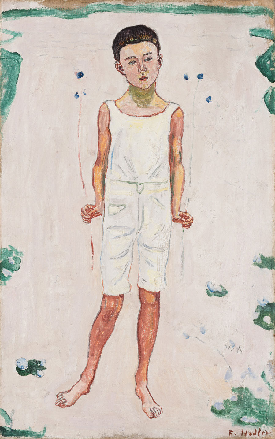 Porträt eines jungen Mannes mit geschlossenen Augen, gemalt von Ferdinand Hodler. Das Gemälde zeigt eine ruhige, verträumte Atmosphäre mit sanften Farbübergängen und symbolistischer Ausdruckskraft.