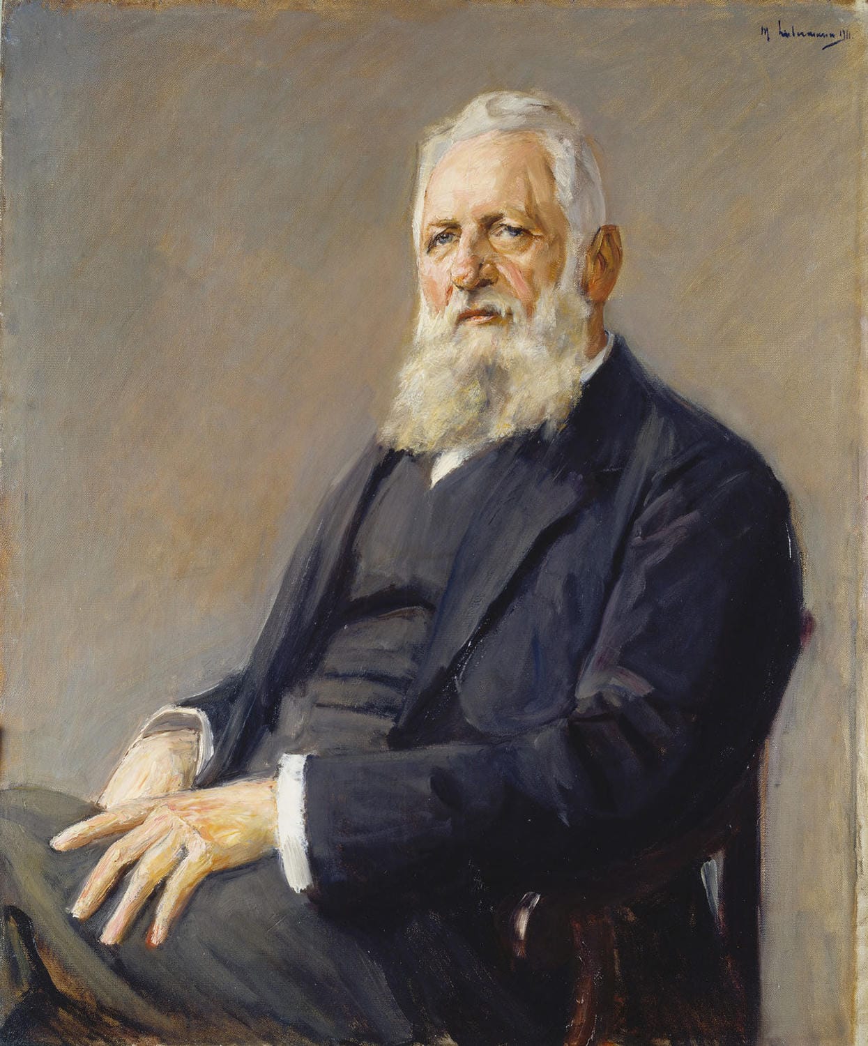 Kunstdruck des Gemäldes Bildnis des Frankfurter Oberbürgermeisters Franz Adickes von Max Liebermann. Realistisches Porträt des Oberbürgermeisters, das Stärke und Würde ausstrahlt.