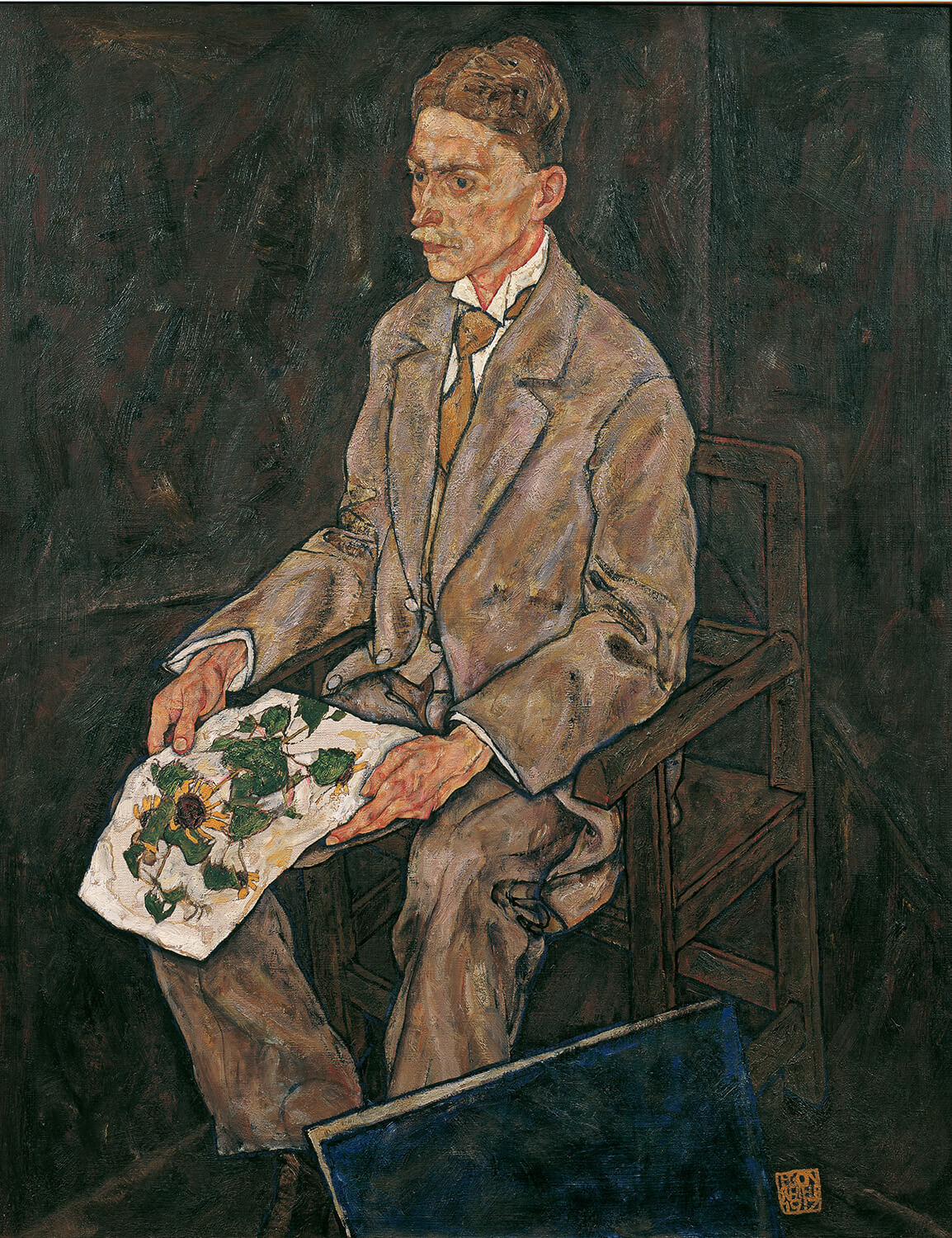 Das Gemälde „Bildnis Dr. Franz Martin Haberditzl“ von Egon Schiele zeigt ein expressionistisches Porträt eines Mannes mit kraftvollen Pinselstrichen und lebendigen Farben. Der Arzt wird in einem ernsten, introspektiven Moment eingefangen, wodurch Schieles Meisterschaft in der Darstellung von Emotionen zur Geltung kommt.
