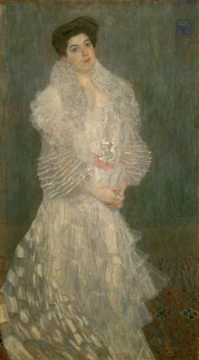Kunstdruck des Gemäldes „Bildnis Hermine Gallia“ von Gustav Klimt – hochwertige Reproduktion des eleganten Jugendstil-Porträts.