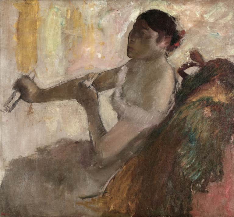 Kunstdruck des Gemäldes Bildnis Mlle Rose Caron von Edgar Degas mit dem Porträt der französischen Sängerin Rose Caron.