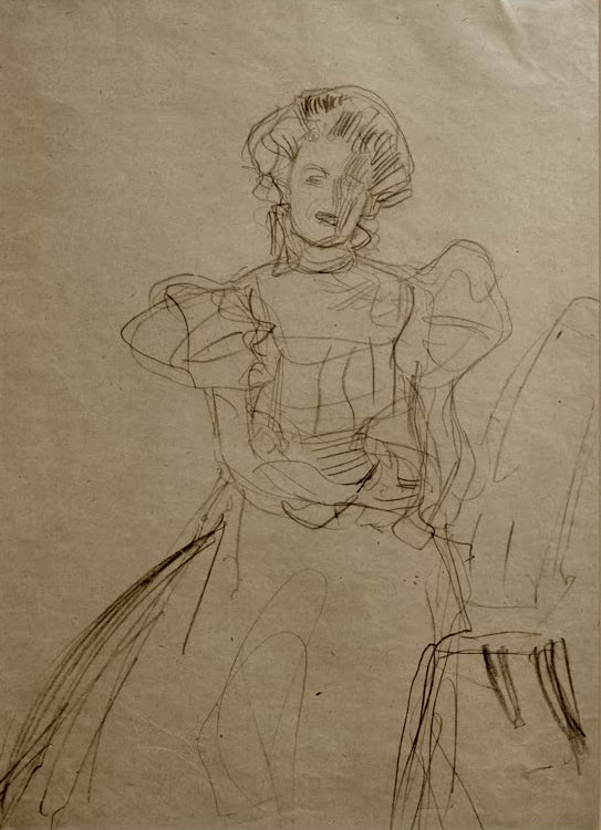Kunstdruck des Gemäldes „Bildnis Sonja Knips – In einem Stuhl sitzend von vorne“ von Gustav Klimt – hochwertige Reproduktion des eleganten Jugendstil-Porträts.