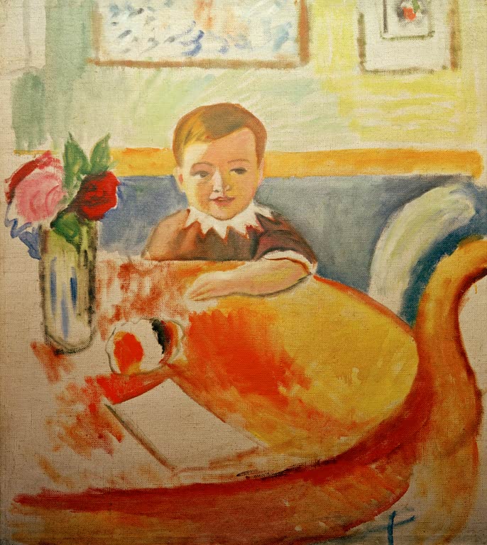 Kunstdruck des Gemäldes „Bildnis Walter Macke mit Rosenstrauß“ von August Macke. Hochwertig in Deutschland von Hand gefertigt, erhältlich als Leinwand oder Poster und optional gerahmt.