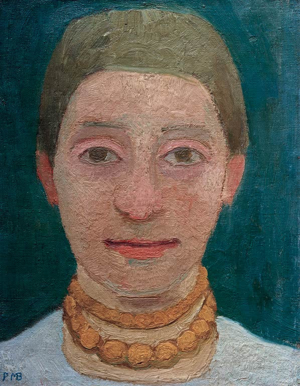 Kunstdruck von Bildnis der Schwester Herma mit Bernsteinkette von Paula Modersohn-Becker – ausdrucksstarkes Porträt mit Bernsteinkette als hochwertiger Kunstdruck.