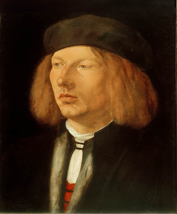 Kunstdruck von „Bildnis des Burkhard von Speyer“ von Albrecht Dürer. Ausdrucksstarkes Renaissance-Porträt mit fein ausgearbeiteten Details, in Deutschland handgefertigt.