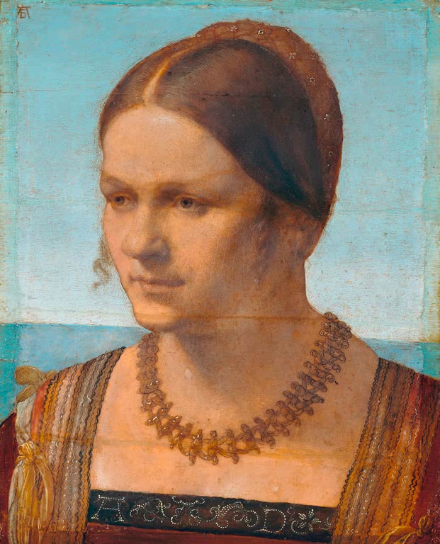 Kunstdruck von „Bildnis einer jungen Venezianerin“ von Albrecht Dürer. Elegantes Renaissance-Porträt einer jungen Frau aus Venedig, in Deutschland handgefertigt.