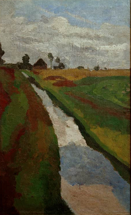 Kunstdruck von „Birken am Bach“ von Paula Modersohn-Becker. Ausdrucksstarke Landschaftsdarstellung mit Birken und ruhigem Bachlauf, in Deutschland handgefertigt.