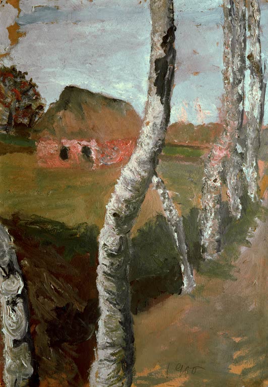 Kunstdruck von „Birkenweg“ von Paula Modersohn-Becker. Ausdrucksstarke Landschaftsdarstellung mit charakteristischen Birken und ruhiger Atmosphäre, in Deutschland handgefertigt.
