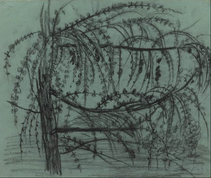 Kunstdruck „Blühender Obstbaum“ von Paula Modersohn-Becker mit hellem Baum in frühlingshafter Landschaft