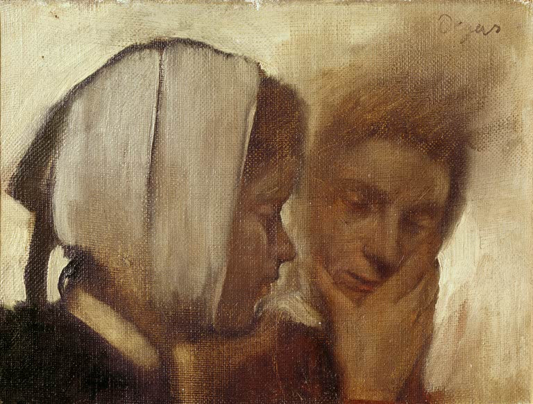 Kunstdruck des Gemäldes „Blanchisseuses souffrant des dents“ von Edgar Degas, detailgetreu reproduziert und in Deutschland von Hand gefertigt.