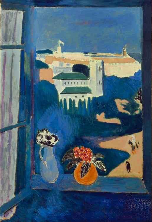 Kunstdruck des Gemäldes Blick aus Fenster in Tanger von Henri Matisse, handgefertigt in Deutschland als Poster oder Leinwand erhältlich