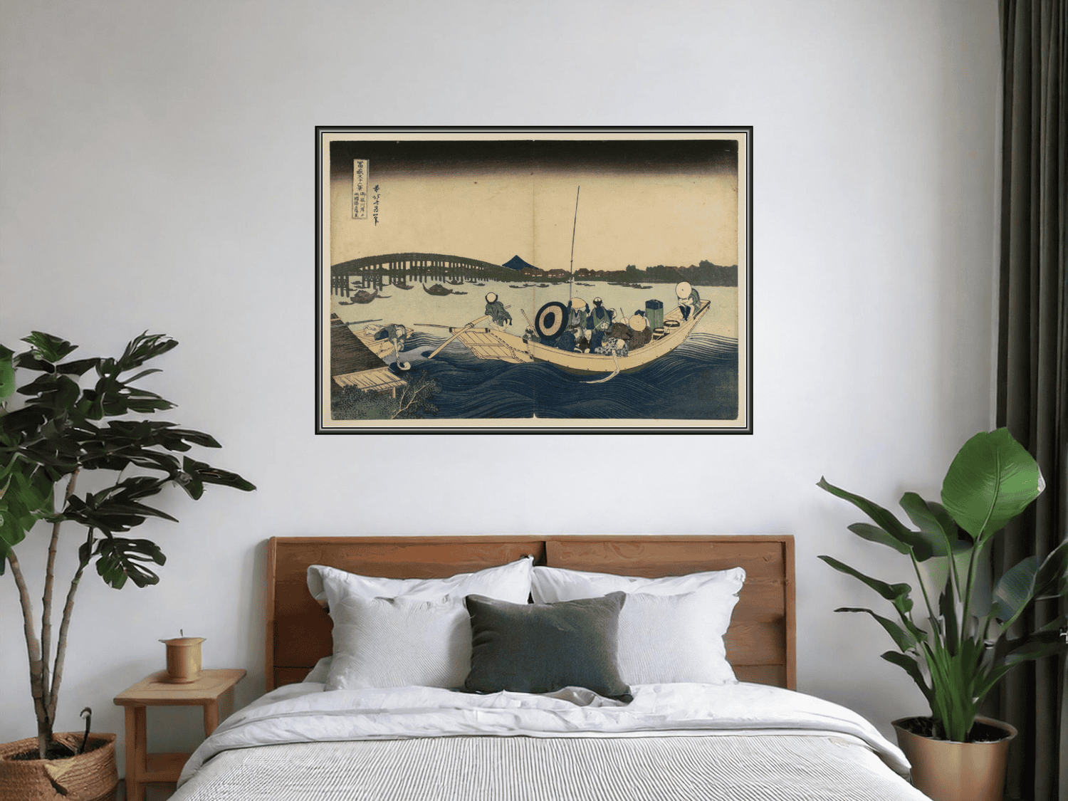 Blick auf den Sonnenuntergang über der Ryōgoku-Brücke vom Onmaya-Pier | Katsushika Hokusai