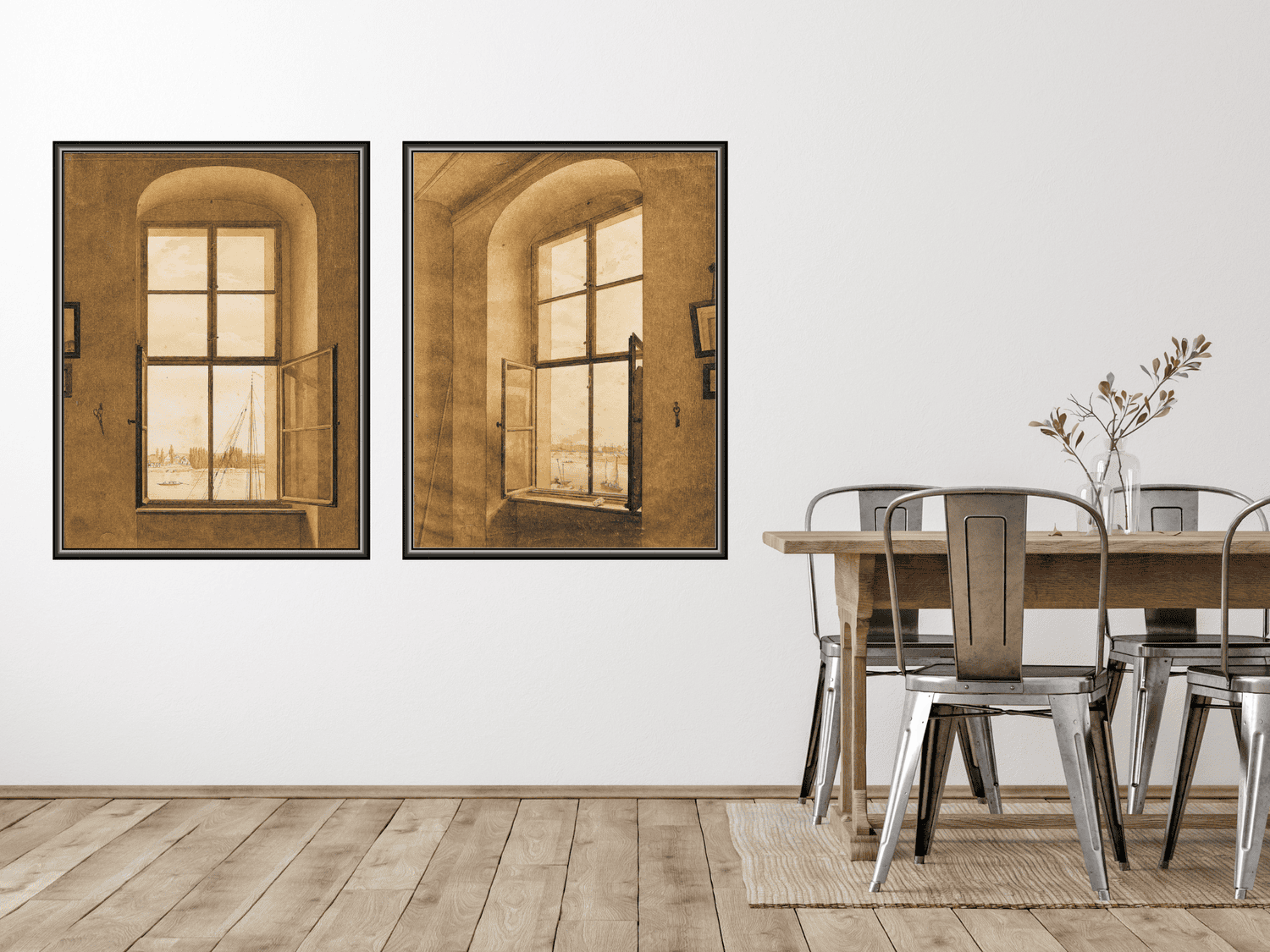 Blick aus dem Atelier des Künstlers in Dresden auf die Elbe (linkes Fenster) | Caspar David Friedrich