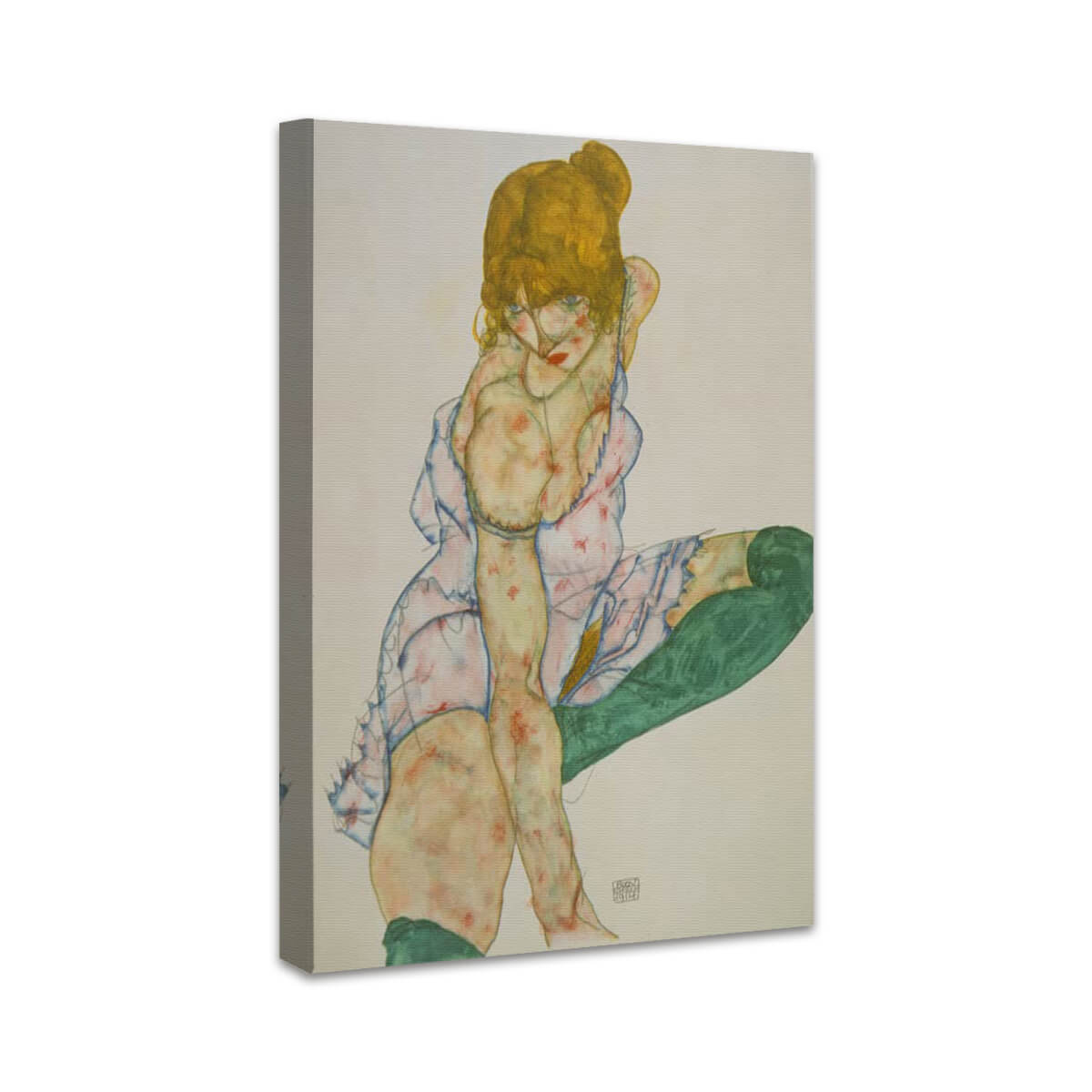 Blondes Mädchen mit grünen Strümpfen | Egon Schiele