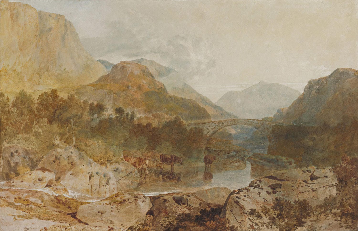 Kunstdruck: Borrowdale, mit Longthwaite-Brücke und Castle Crag | William Turner