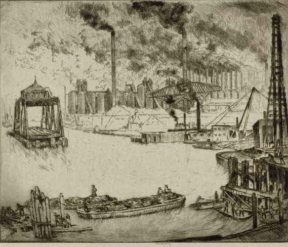 Brückenbauer in Chicago von Bror Julius Olsson Nordfeldt als Kunstdruck, handgefertigt in Deutschland, erhältlich als Poster oder Leinwand.
