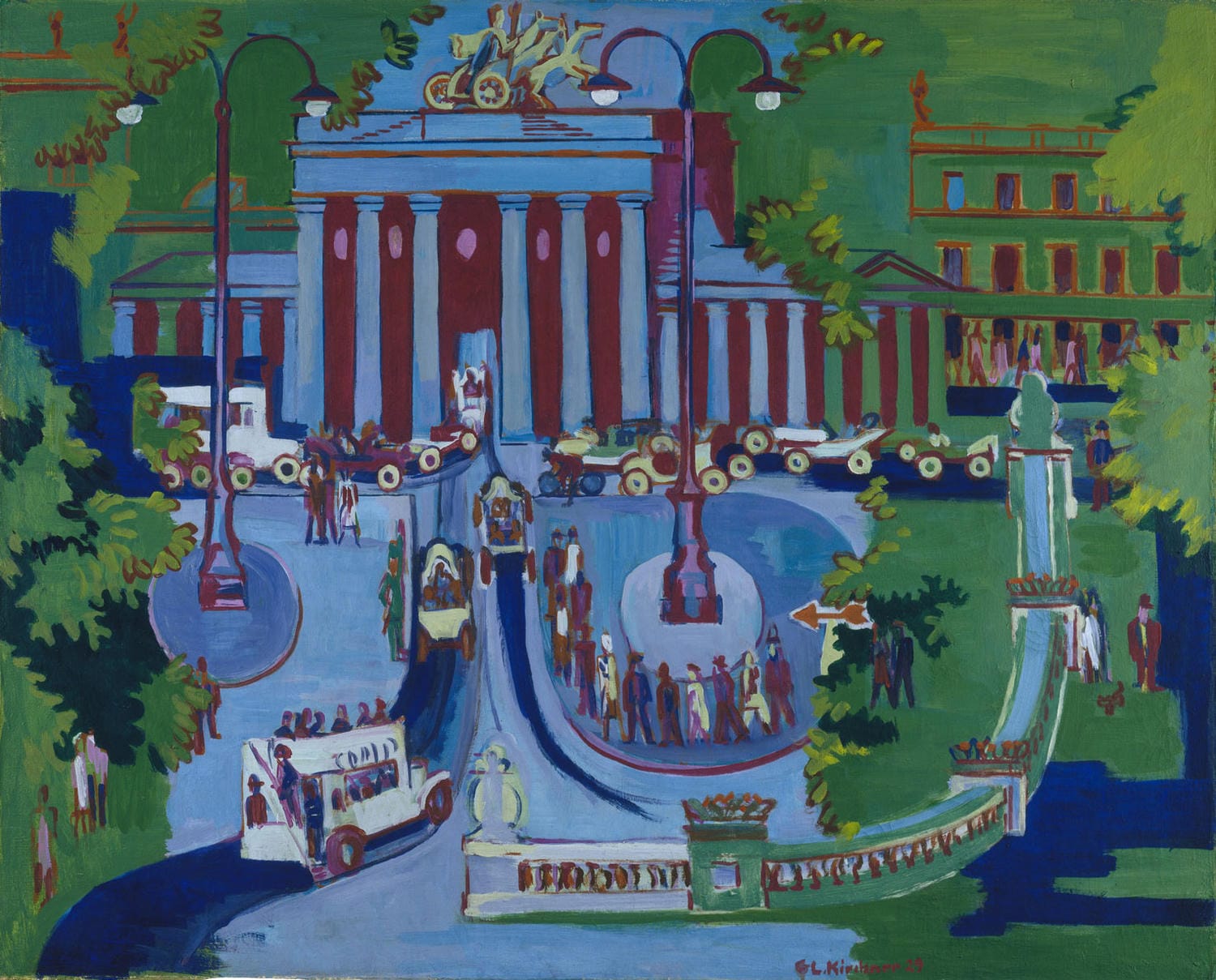 "Brandenburger Tor von Ernst Ludwig Kirchner – Expressionistische Darstellung des Wahrzeichens mit lebendigen Farben und verzerrten Linien, die die Dynamik und emotionale Intensität der Architektur betonen."