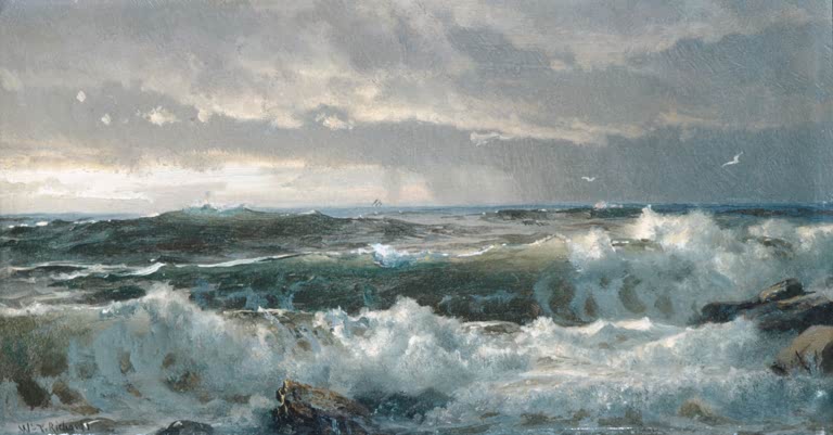 Kunstdruck „Brandung an Felsen“ von William Trost Richards mit bewegter Meeresbrandung und felsiger Küste