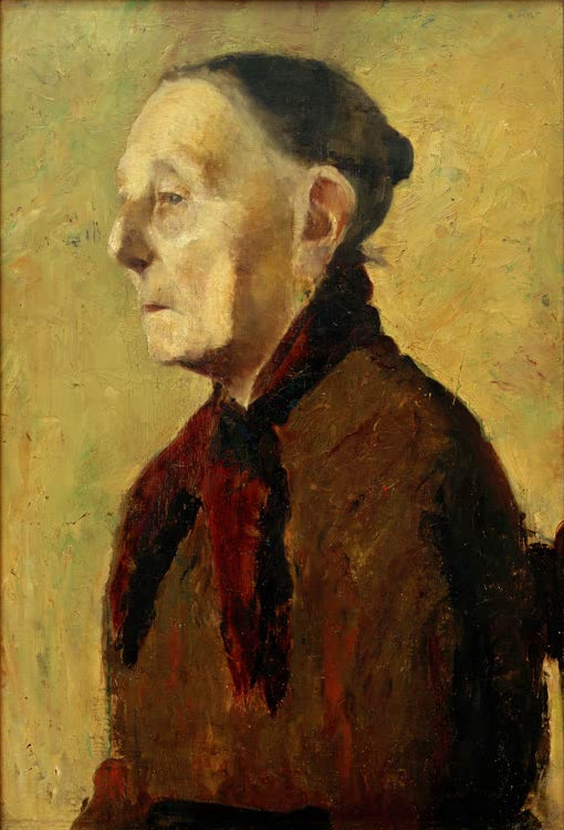 Kunstdruck von Brustbild einer alten Frau im Profil nach links von Paula Modersohn-Becker – ausdrucksstarkes Porträt als hochwertiger Kunstdruck.