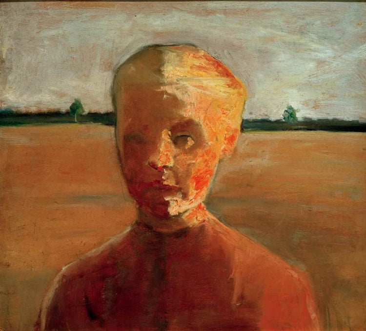 Kunstdruck von Brustbild eines Mädchens in der Sonne vor weiter Landschaft von Paula Modersohn-Becker – stimmungsvolles Porträt als hochwertiger Kunstdruck.