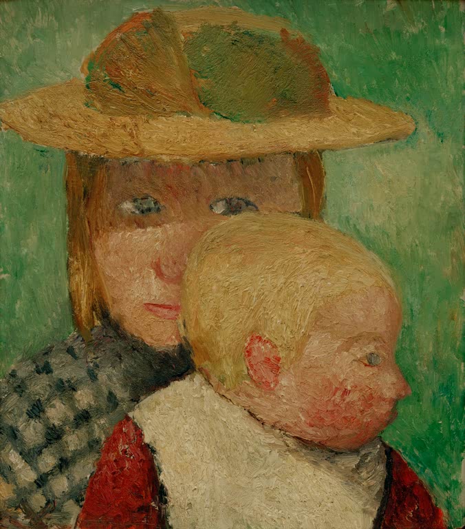 Kunstdruck von „Brustbild eines Mädchens mit Strohhut und Kind im Profil (Sonnige Kinder)“ von Paula Modersohn-Becker. Ausdrucksstarke Kinderdarstellung, in Deutschland handgefertigt.