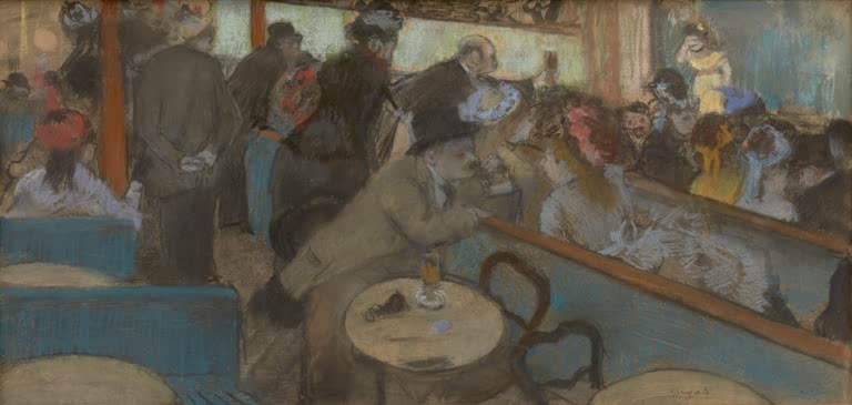 Kunstdruck des Gemäldes „Café-Konzert (Die Zuschauer)“ von Edgar Degas, detailgetreu umgesetzt und hochwertig in Deutschland produziert.