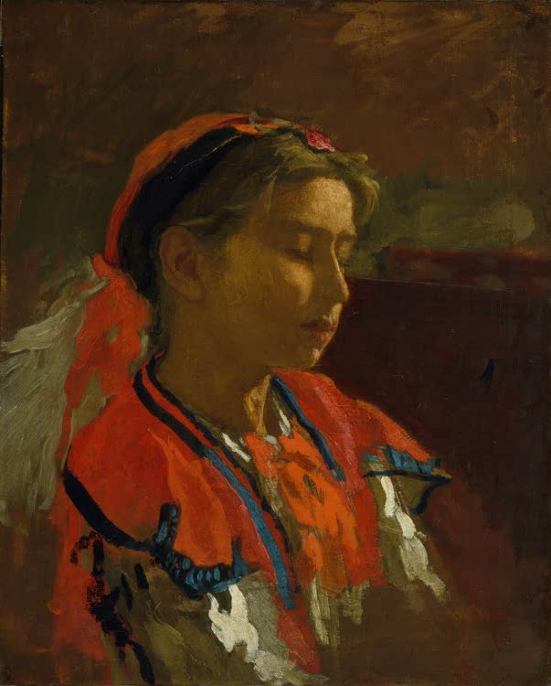Kunstdruck des Gemäldes „Carmelita Requena“ von Thomas Eakins. Hochwertige Reproduktion, in Deutschland von Hand gefertigt, erhältlich als Poster oder auf Leinwand.