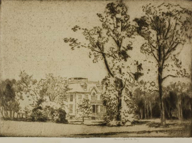 Charles Deerings Haus in Evanston, Vorderansicht von Bror Julius Olsson Nordfeldt als Kunstdruck, handgefertigt in Deutschland, erhältlich als Poster oder Leinwand.