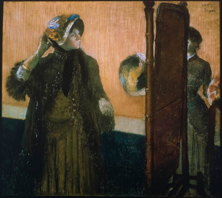 Kunstdruck des berühmten impressionistischen Gemäldes Chez la modiste von Edgar Degas.
