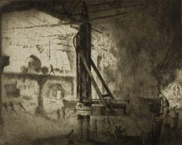 Chicago – Bessemer-Konverter, Illinois Steel Co. von Bror Julius Olsson Nordfeldt als Kunstdruck, handgefertigt in Deutschland, erhältlich als Poster oder Leinwand.