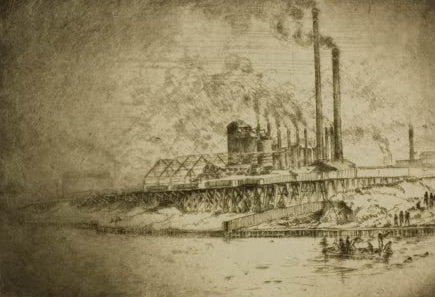 Chicago – Bubbly Creek, 35th St und River von Bror Julius Olsson Nordfeldt als Kunstdruck, handgefertigt in Deutschland, erhältlich als Poster oder Leinwand.