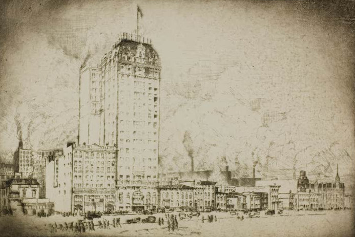 Chicago – Das Blackstone Hotel von Bror Julius Olsson Nordfeldt als Kunstdruck, handgefertigt in Deutschland, erhältlich als Poster oder Leinwand.