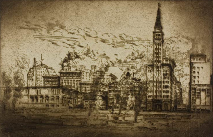 Chicago – Der Montgomery Ward Tower von Bror Julius Olsson Nordfeldt als Kunstdruck, handgefertigt in Deutschland, erhältlich als Poster oder Leinwand.